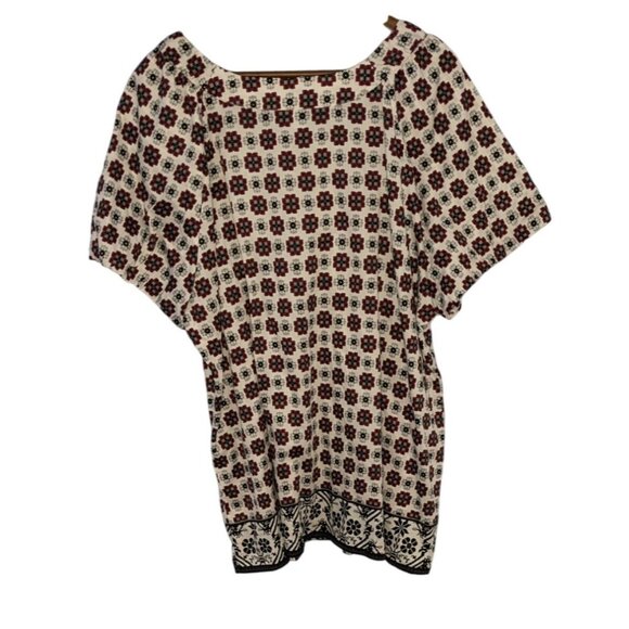 Como Woman Floral Print Tunic 3X 100% Cotton Short Sleeve Red/Black/White - Picture 2 of 10